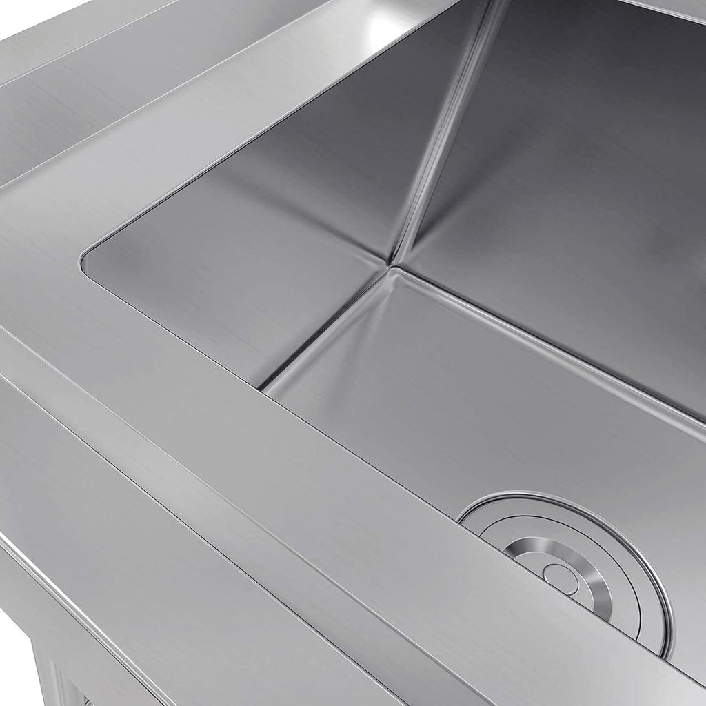 Commercial Kitchen Sink 304 Stainless Steel Free-Standing Utility Sink Set Single Bowl Sink for Garage, Restaurant, Bar, Laundry Room, Indoor Outdoor