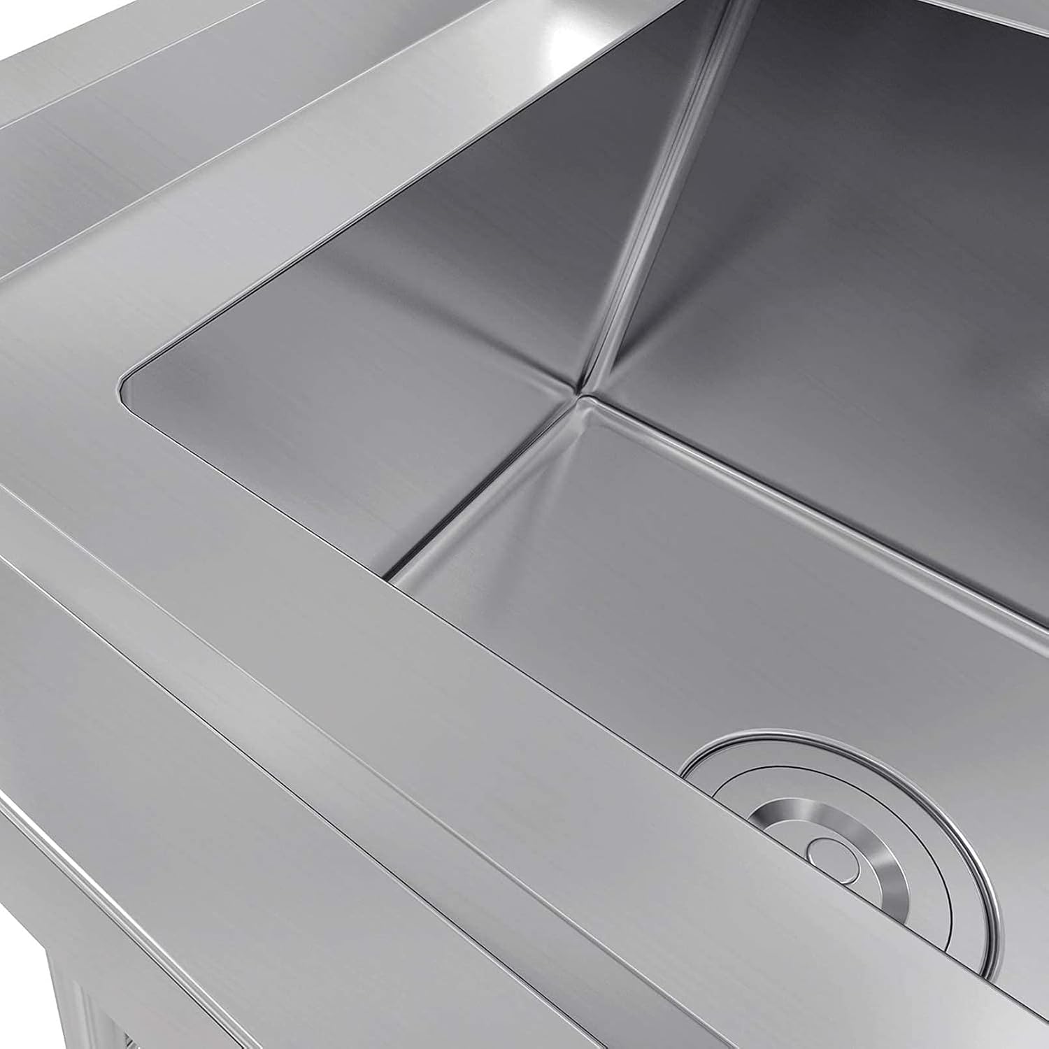 Commercial Kitchen Sink 304 Stainless Steel Free-Standing Utility Sink Set Single Bowl Sink for Garage, Restaurant, Bar, Laundry Room, Indoor Outdoor