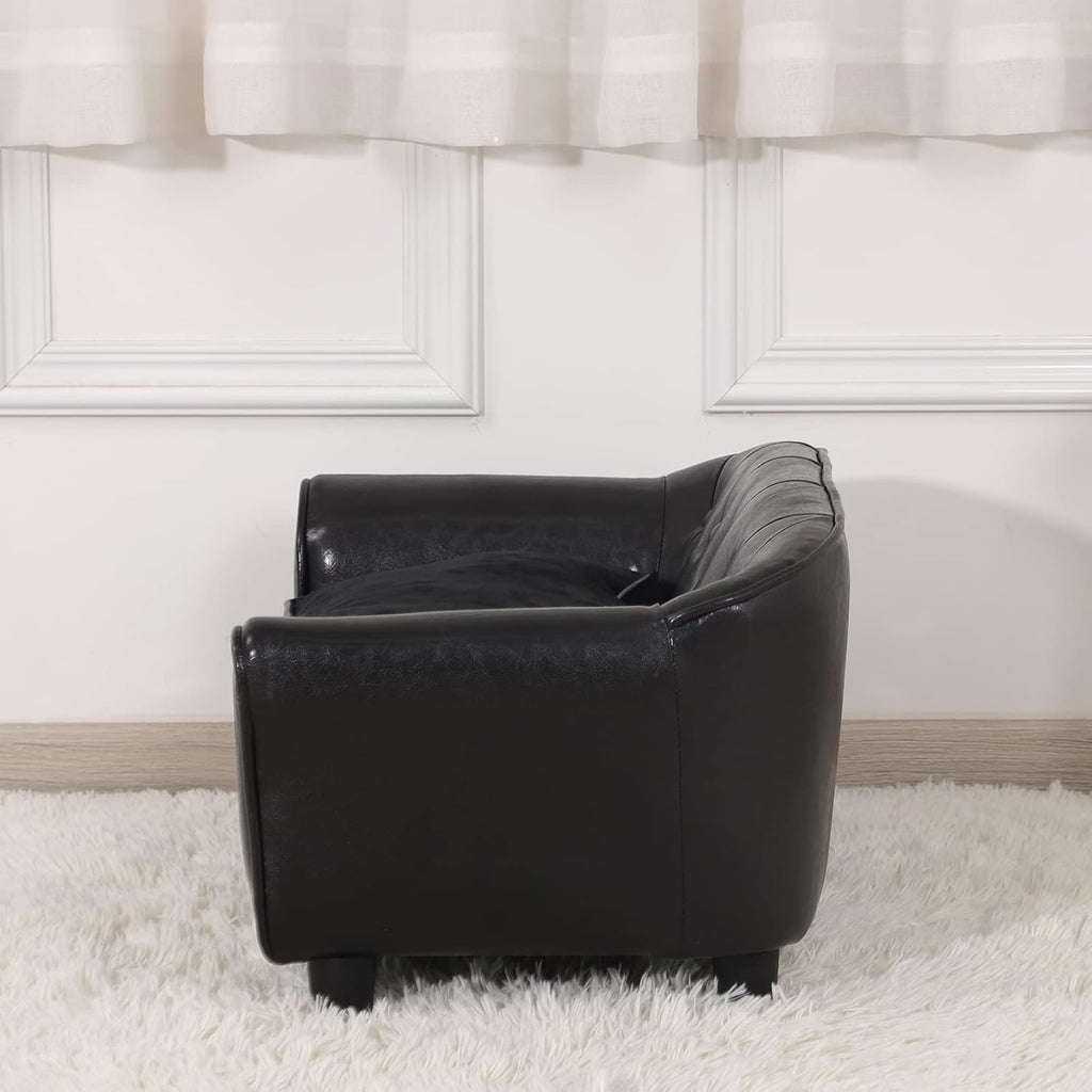 Dog Couch,Puppy Bed,Cat Sofa,Cat Couch,Pet Sofa,Dog Chair,Small Pet Bed with Copper Nail and Wooden Frame, Leather Fabric and Cushion,for Small Animals Using (Black)