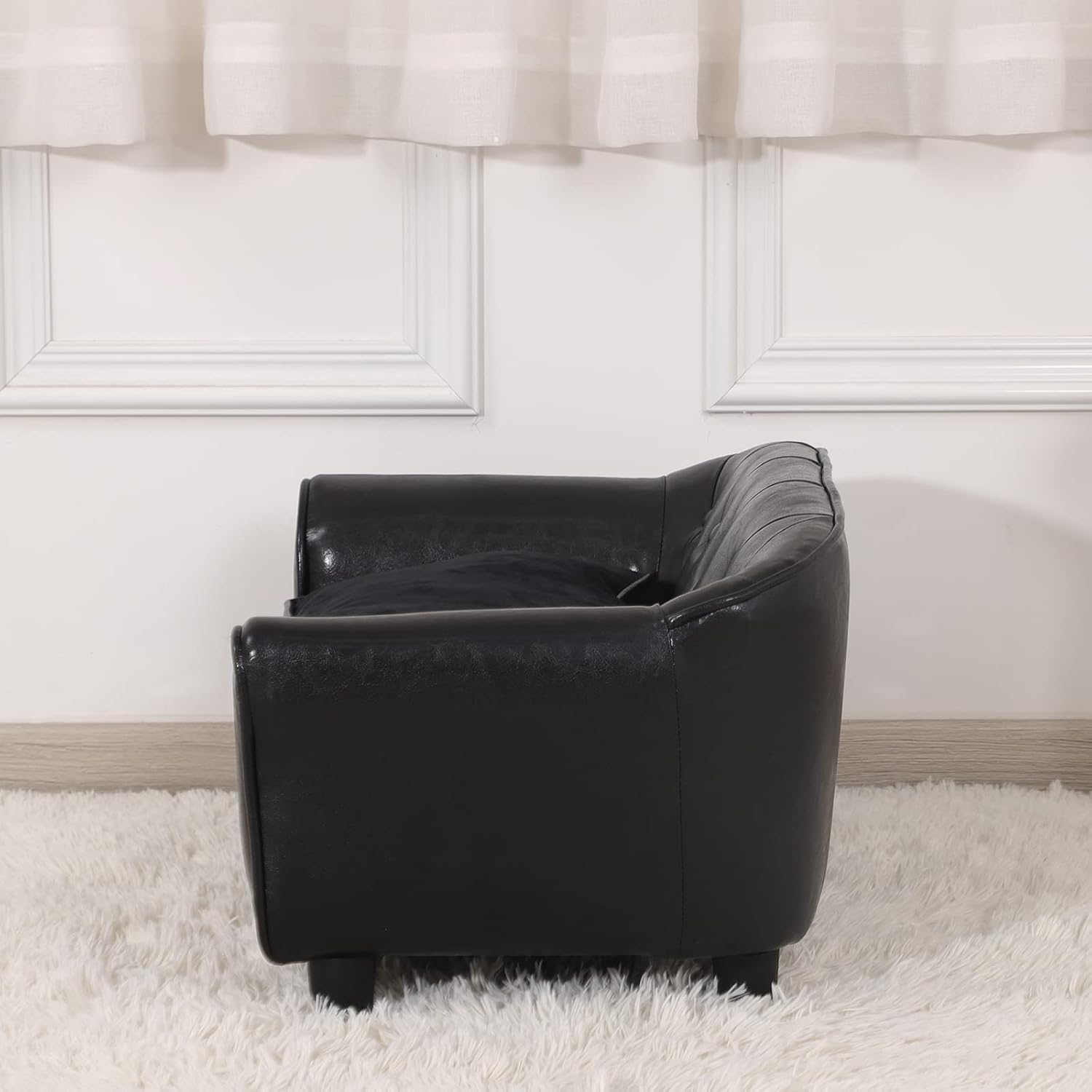 Dog Couch,Puppy Bed,Cat Sofa,Cat Couch,Pet Sofa,Dog Chair,Small Pet Bed with Copper Nail and Wooden Frame, Leather Fabric and Cushion,for Small Animals Using (Black)