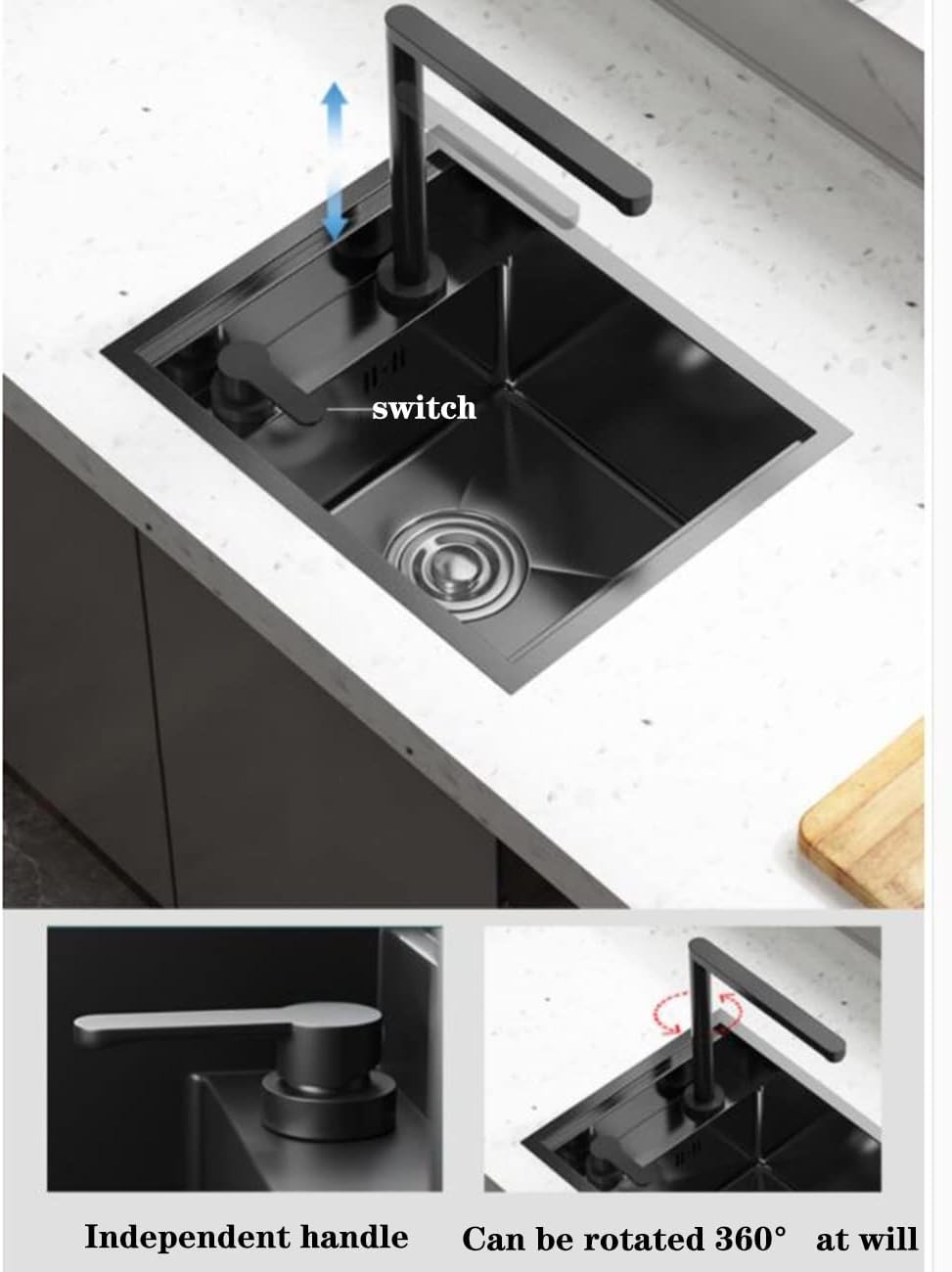 Kitchen Sinks, Single Bowl Rv Hidden Sink Small Single Bowl Sink Built-in Sink Kitchen Pantry Bar Sink Space Saving (30 * 45 * 22Cm
