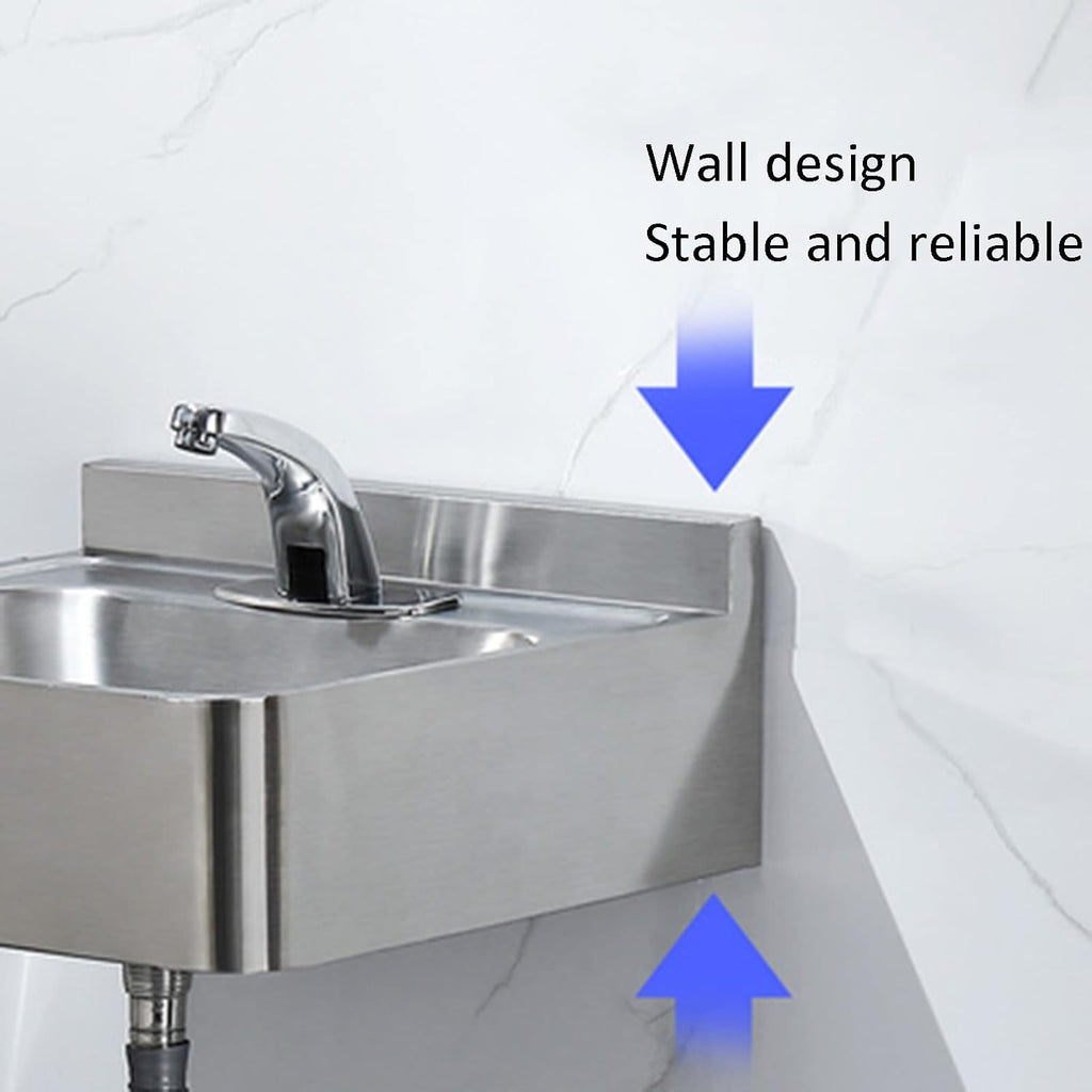Stainless Steel Square Bowl Sink, Wall-Mounted Washbasin, Workstation for RV, Bars,Easy to Clean,Silver-A (43x41.2x15cm)