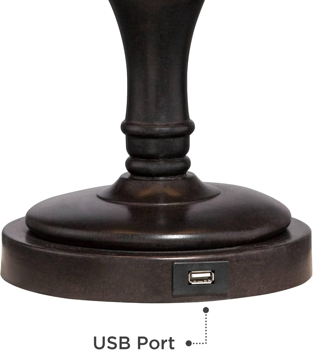 Regency Hill Corey 21 3/4' High Small Farmhouse Rustic Traditional Desk Lamps Set of 2 USB Port with Socket Swing Arm Brown Bronze Finish Metal Shade Home Office Living Room Charging Bedroom Bedside