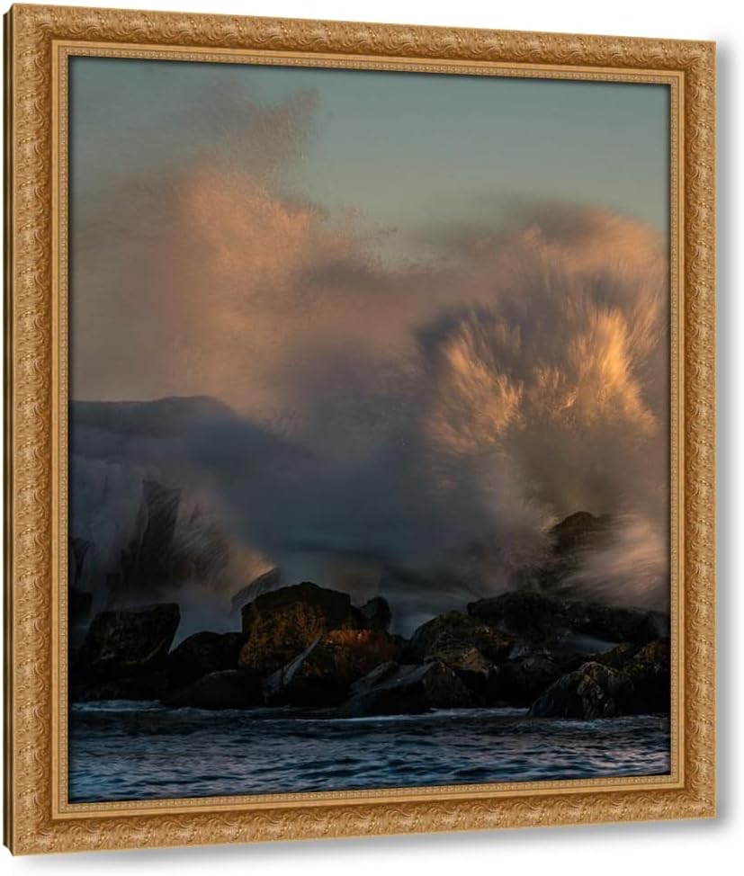 ArtDirect Minnesota-Lake Superior Lake waves breaking on rocks at sunset 36x45 Huge Gold Ornate Wood Framed Canvas Giclee Art by Jaynes Gallery