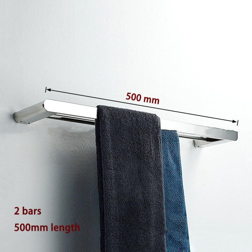 Silvery Mirror Chrome Polished Bathroom Hardware Set Towel Rack Toilet Paper Holder Soap Dish Towel Bar Hook Bathroom Hardware,2 Bars 500 mm