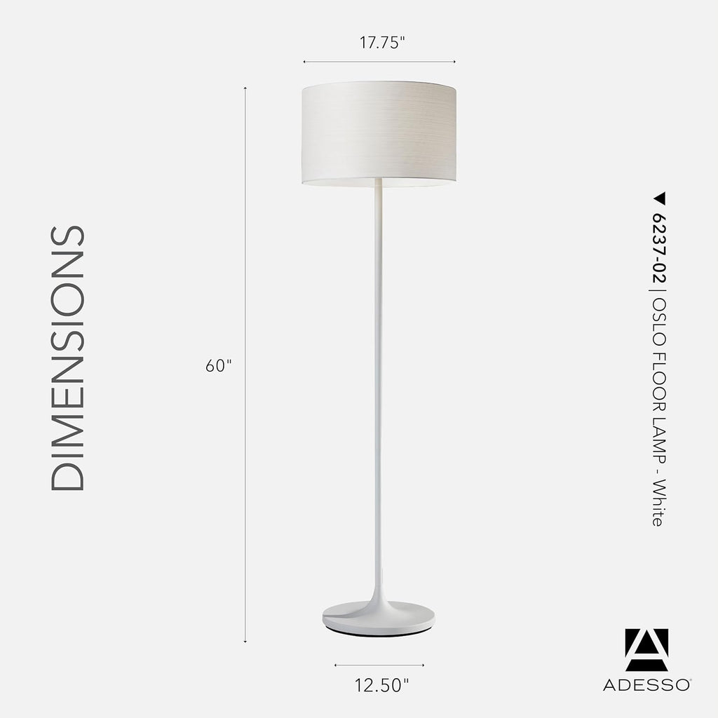 Adesso Floor Lamp with Scratch Proof and Corrosion Resistant Body - Perfect Lighting for Bedroom, Living Room and Corner Decor, Matte White