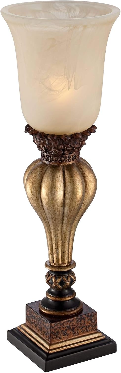 Regency Hill Sattley Traditional Uplight Accent Table Lamps 23 1/4' High Set of 2 Light Gold Alabaster Glass Shade Decor for Living Room Bedroom House Bedside Nightstand Home Office Family