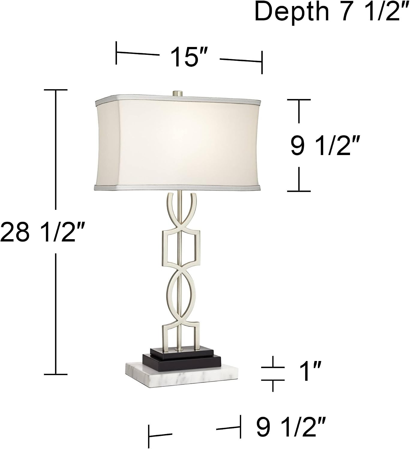360 Lighting Evan Modern Table Lamps with White Marble Risers USB Charging Port 28 1/2' Tall Set of 2 Brushed Nickel Rectangular Shade for Bedroom Living Bedside Nightstand Home Office Desk