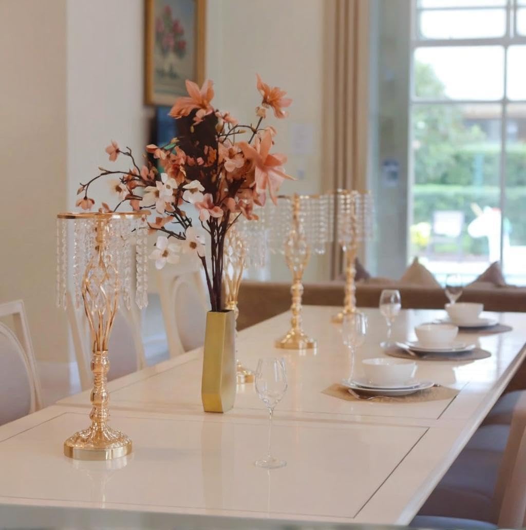 20 pcs 21.65 Inch Wedding Gold Flower Centerpieces Crystal Metal Flower Vase Wedding Centerpieces for Tables Decorations