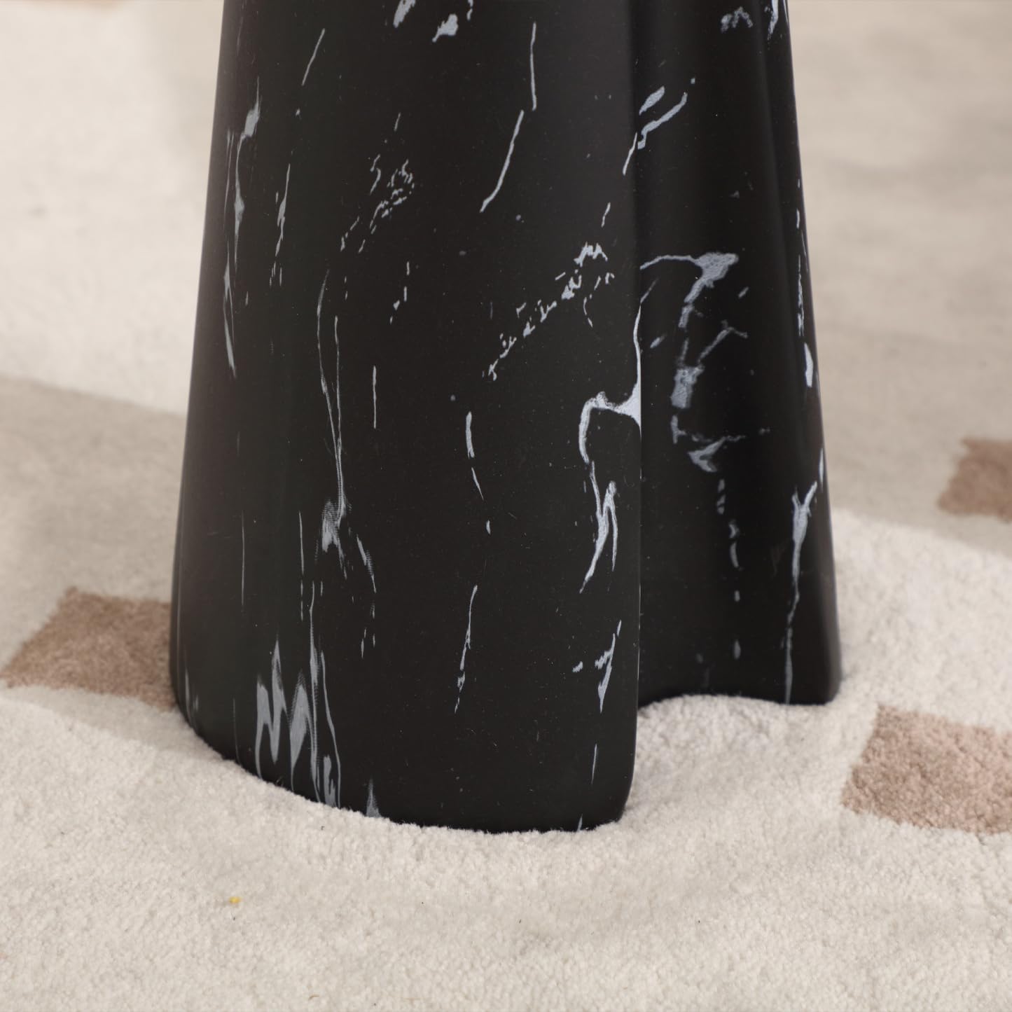 Modern Faux Marble Bedside Table for Living Room, 9' Round Stone Side Table Vintage Night Stand, Small Rustic Black End Table for Drink in Bedroom Apartment Waiting Room, White and Black
