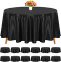 12 Pack 120 Inch Round Tablecloth, Black Satin Fabric Table Cloth for Round Tables, Wrinkle Resistant Washable TableCover Bright Silk Table Clothes for Wedding Party Dining Tables Banquet