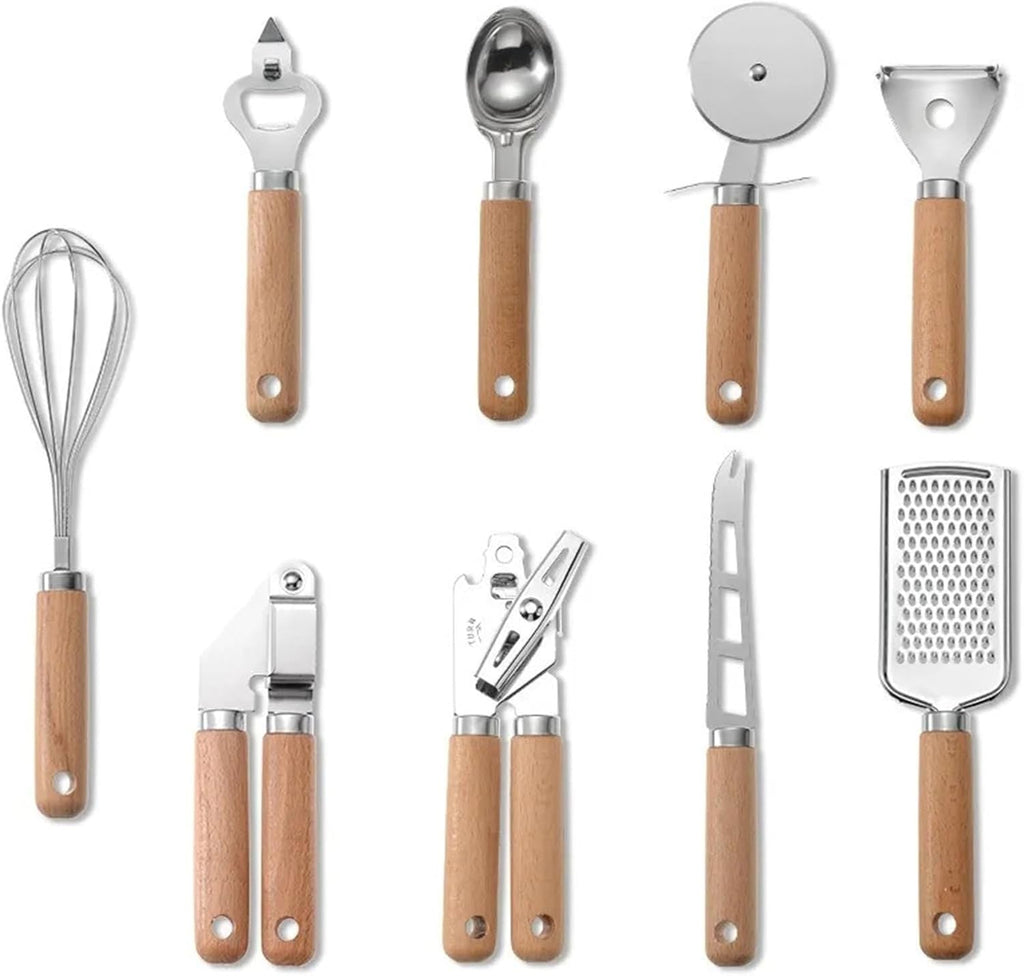 Cooking Utensils Set with Wooden Handle Can Opener Baking Tool Pizza Peeler Cheese Knife Kitchen Gadget