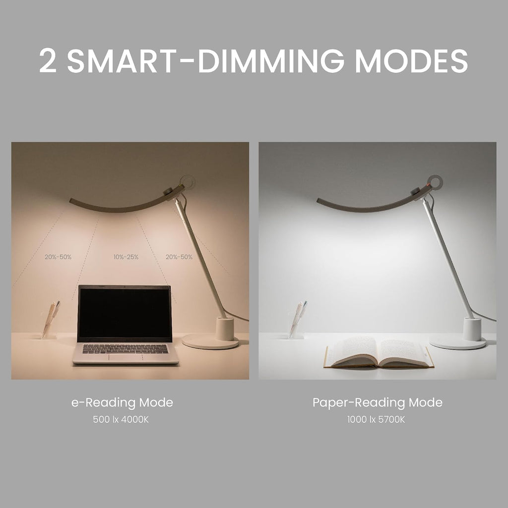 BenQ Genie e-Reading Desk Lamp - Bright Lighting for Small Workspace, Dimmable with 13 Color Modes, Auto-dimming, Eye-Caring Lamp for Home Office, Reading, Study, Craft, Matte Silver