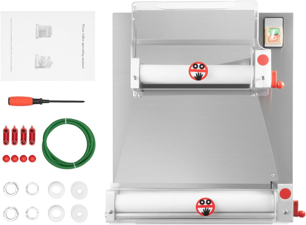 Pizza Dough Roller Sheeter, 4-16' 110V 370W Commercial Electric Automatic Pizza Press Making Rolling Machine Stainless Steel Adjustable Thickness Dough Machine for Noodle Pizza Bread & Pasta Maker