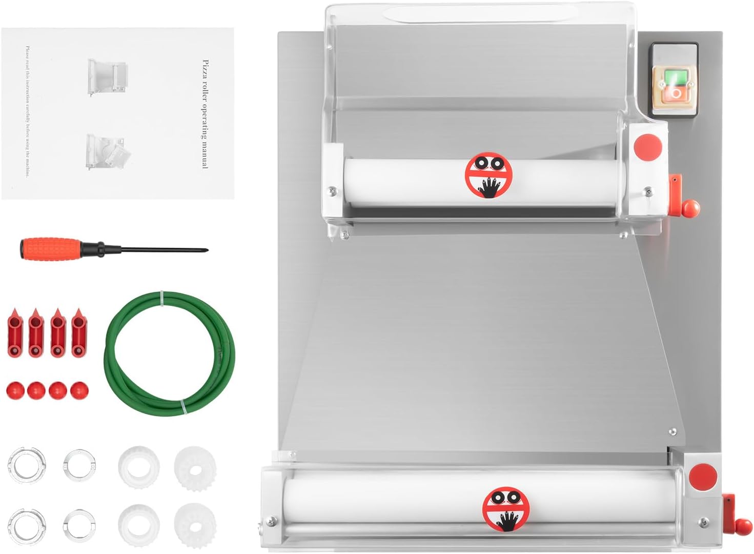 Pizza Dough Roller Sheeter, 4-16' 110V 370W Commercial Electric Automatic Pizza Press Making Rolling Machine Stainless Steel Adjustable Thickness Dough Machine for Noodle Pizza Bread & Pasta Maker