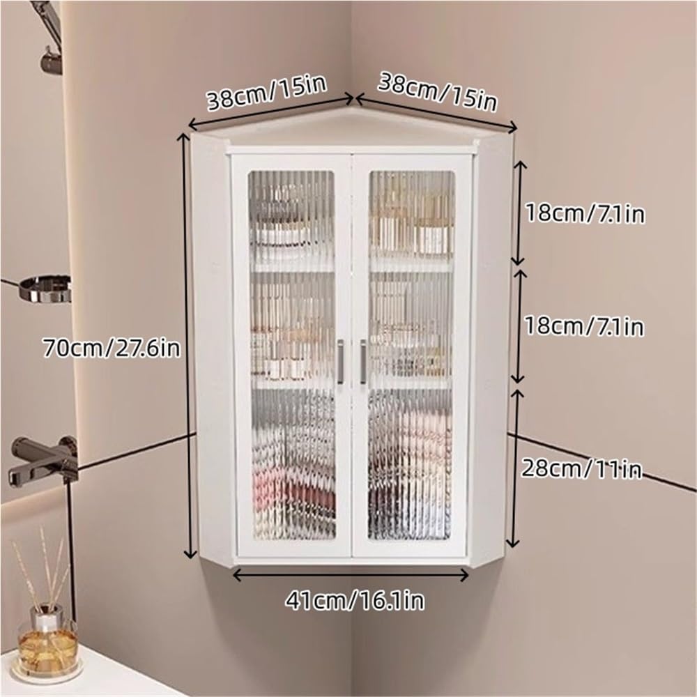 3-Tier Wall Mounted Bathroom Organizer, Hanging Storage Cabinet with Acrylic Doors, Modern Minimalist Floating Shelves, Stylish Corner Shelf for Kitchen, Bathroom(38cm-15in)