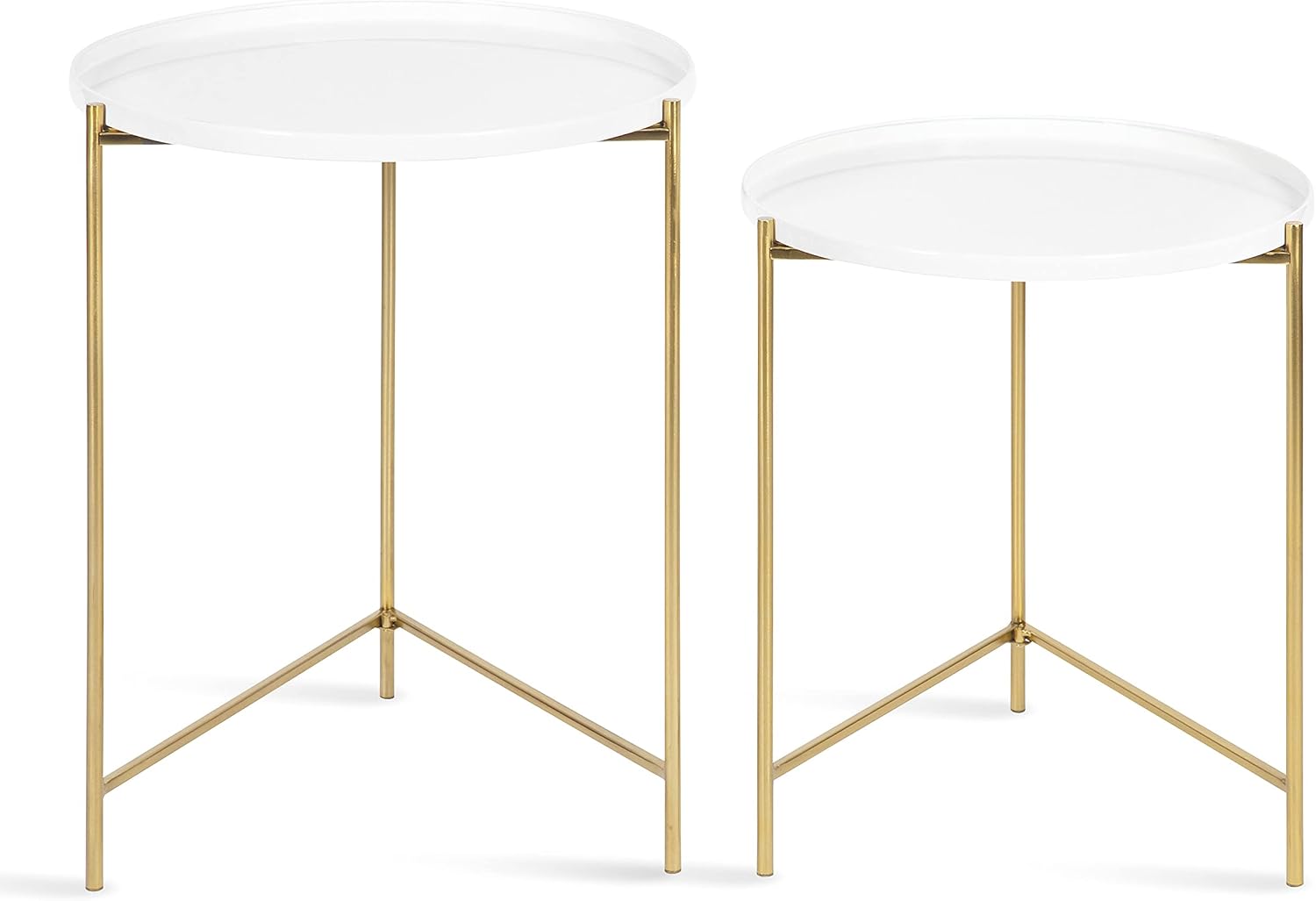 Kate and Laurel Ulani Modern Nesting Side Table, Set of 2, White and Gold, Sophisticated Glam End Tables for Storage and Display