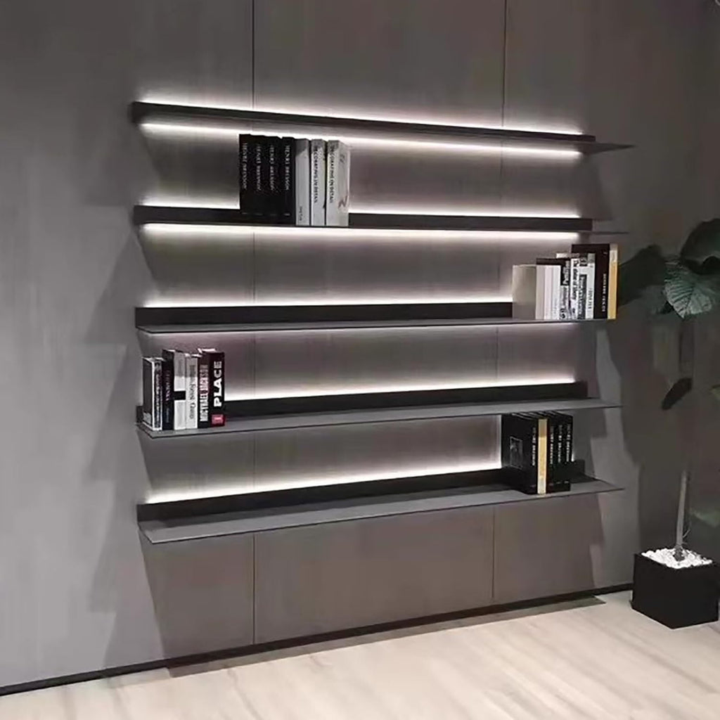 1 Tier L-Shape Illuminated Wall Shelf Built-in LED,Aluminum Alloy Display Stands,Floating Shelves Wall Mounted,Light Creative Metal Display Shelve for Home (Grey 60cm/23.62in)