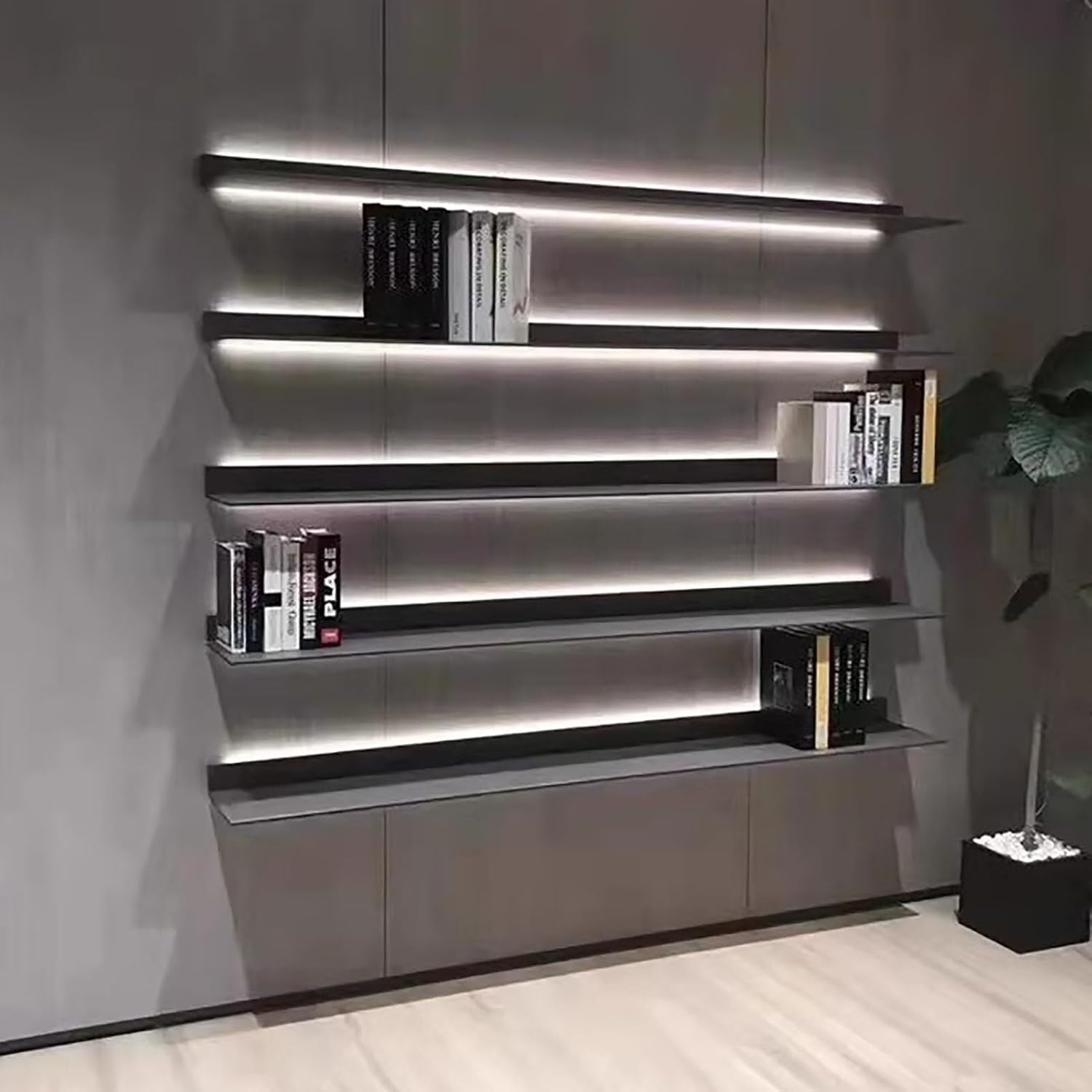 1 Tier L-Shape Illuminated Wall Shelf Built-in LED,Aluminum Alloy Display Stands,Floating Shelves Wall Mounted,Light Creative Metal Display Shelve for Home (Grey 60cm/23.62in)