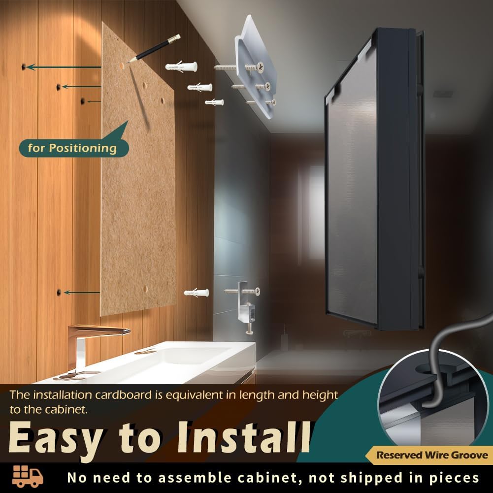 KWW LED Lighted Bathroom Medicine Cabinet with Sockets & USBs, Defogger, Dimmable, 3 Color Light Makeup Mirror, Easy to Install, Wall Mounted Cabinet (Left hinge-20 * 28)