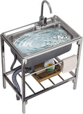 Free Standing Single Bowl Sink Stainless Steel Utility Sink Laundry Tub with Faucet and Storage Shelves, Heavy Duty Wash Station for Outdoor Indoor, 28x18.5x29.5inch
