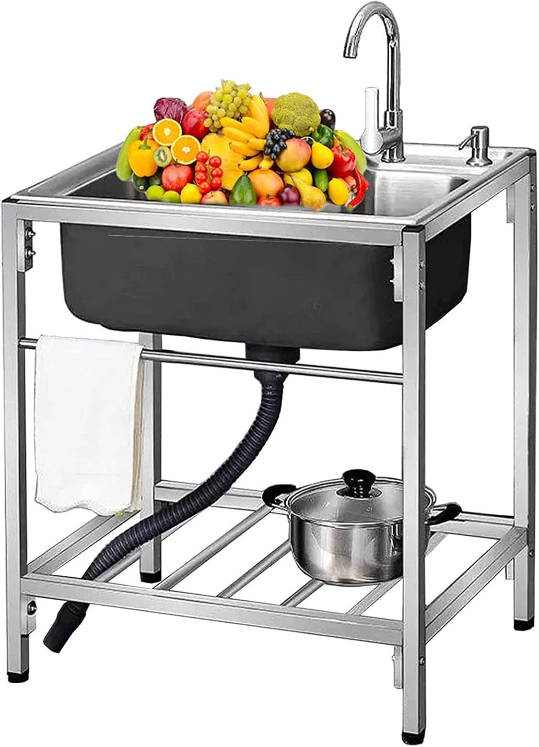 Free Standing Sink | Utility Prep Sinks | Single Bowl Sink | 304 Stainless Steel Sink | 1 Compartment Commercial Kitchen Sink | Heavy Duty Floor Mounted Wash Station