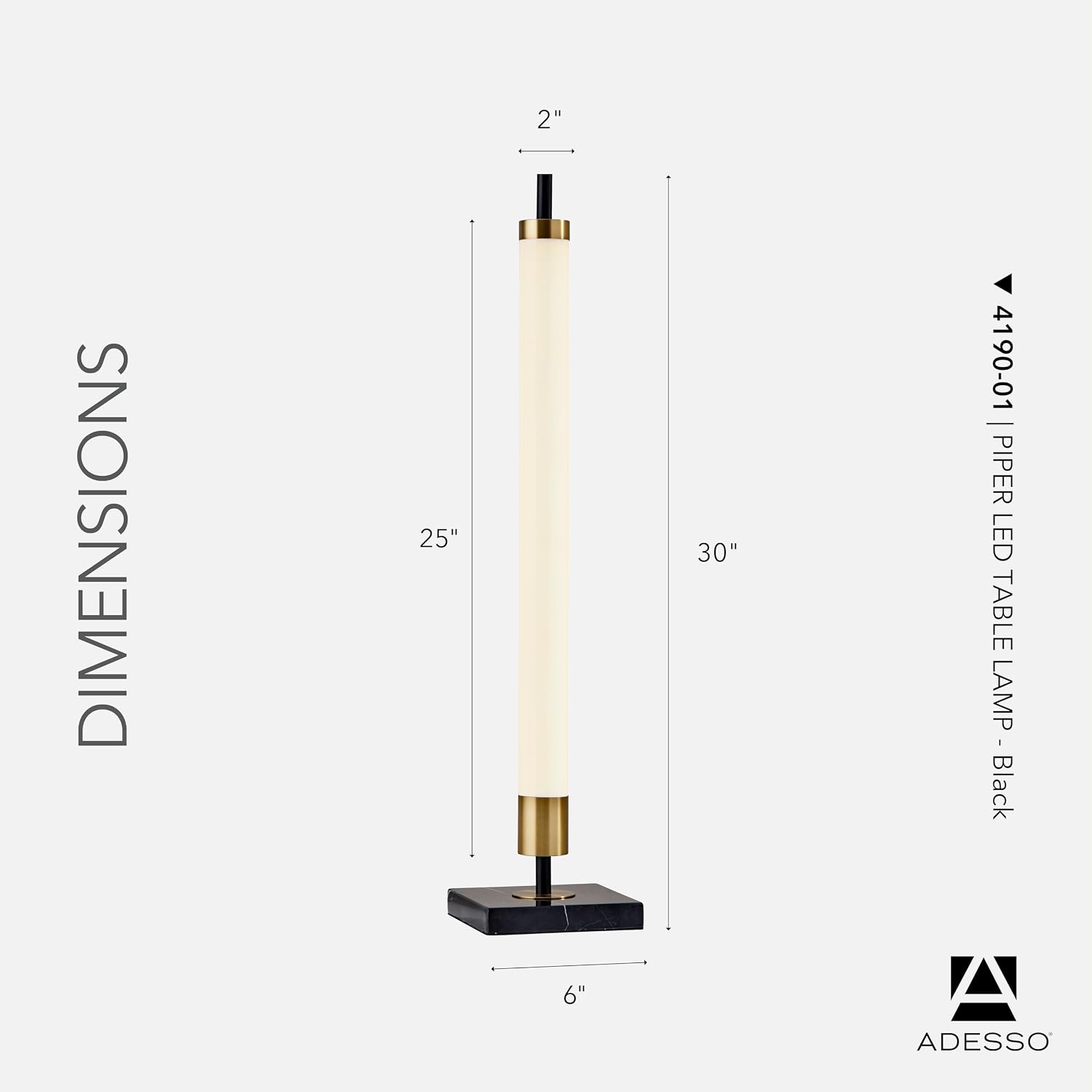 Adesso LED Table Lamp – Black with Antique Brass and Frosted Shade, 4-Way Brightness, 12W Integrated LED Accent Light for Living Room, Bedroom, and Home Office, 30' Tall