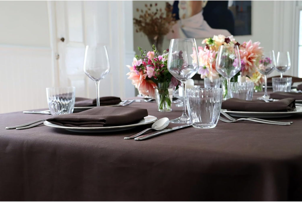 Huddleson Chocolate Brown Linen Tablecloth 66x126 Luxury Italian Linen Rectangle Rectangular Table Cloth Sewn in US