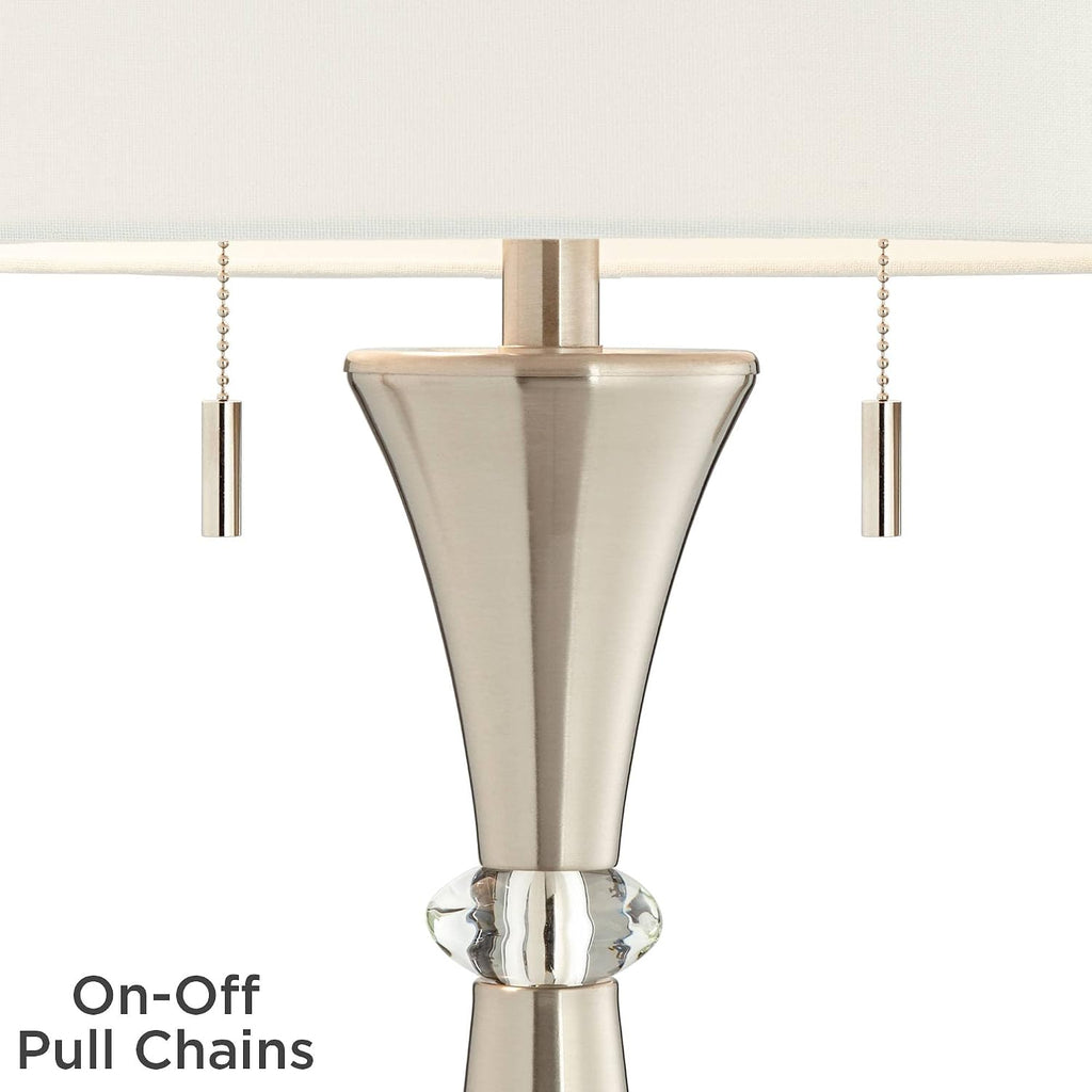 360 Lighting Rachel Modern Art Deco Table Lamps 28' Tall Set of 2 Concave Column Hourglass Silver Metal White Drum Shade for Living Room Bedroom House Bedside Nightstand Home Office Reading