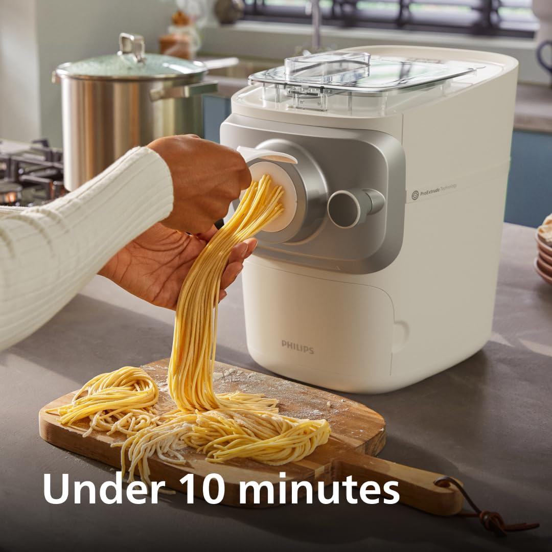 Philips 7000 Series Pasta Maker, ProExtrude Technology 150W, 8 discs, Perfect Mixing Technology, Prepare up to 8 Portions, HomeID App, White, (HR2660/03)
