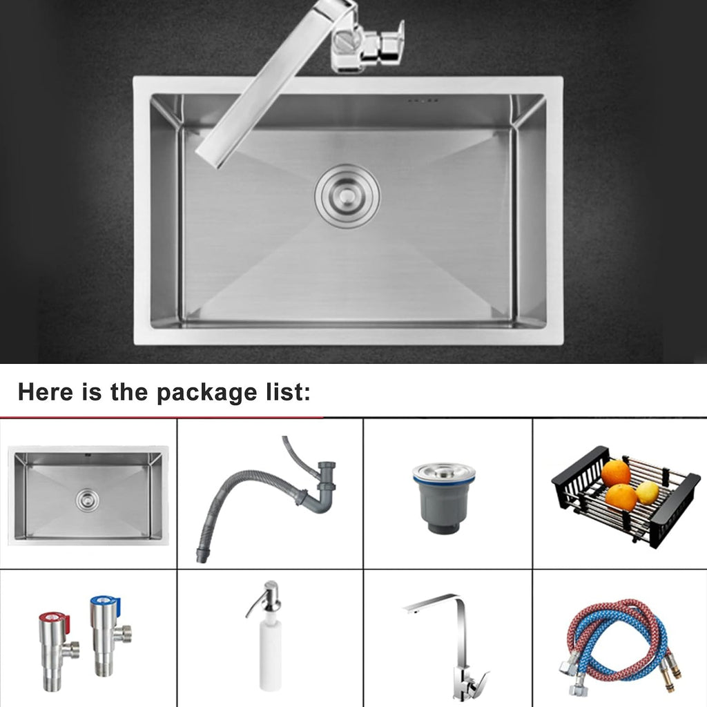 Kitchen Sink with Faucet Stainless Steel Sink Undermount Sink Single Bowl Sink Sink with Complete Accessories (60 * 40Cm