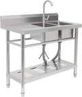 Stainless Steel Sink 2 Compartment Commercial Utility Sink Free Standing Kitchen Sinks with Cold and Hot Water Faucets for Kitchens, Garage, Laundry Room (39.4'W x 19.7'D x 36.6'H)