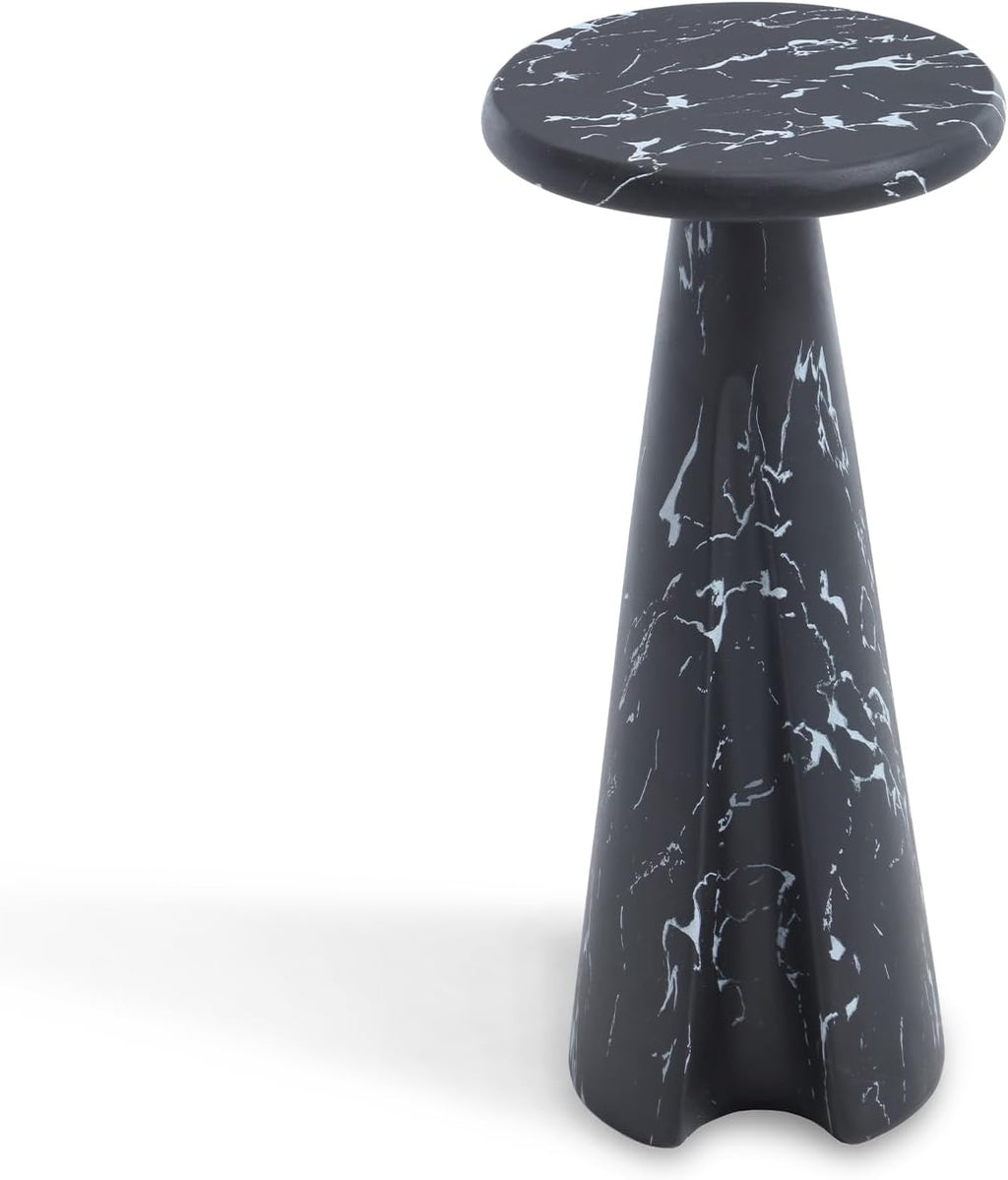 Modern Faux Marble Bedside Table for Living Room, 9' Round Stone Side Table Vintage Night Stand, Small Rustic Black End Table for Drink in Bedroom Apartment Waiting Room, White and Black