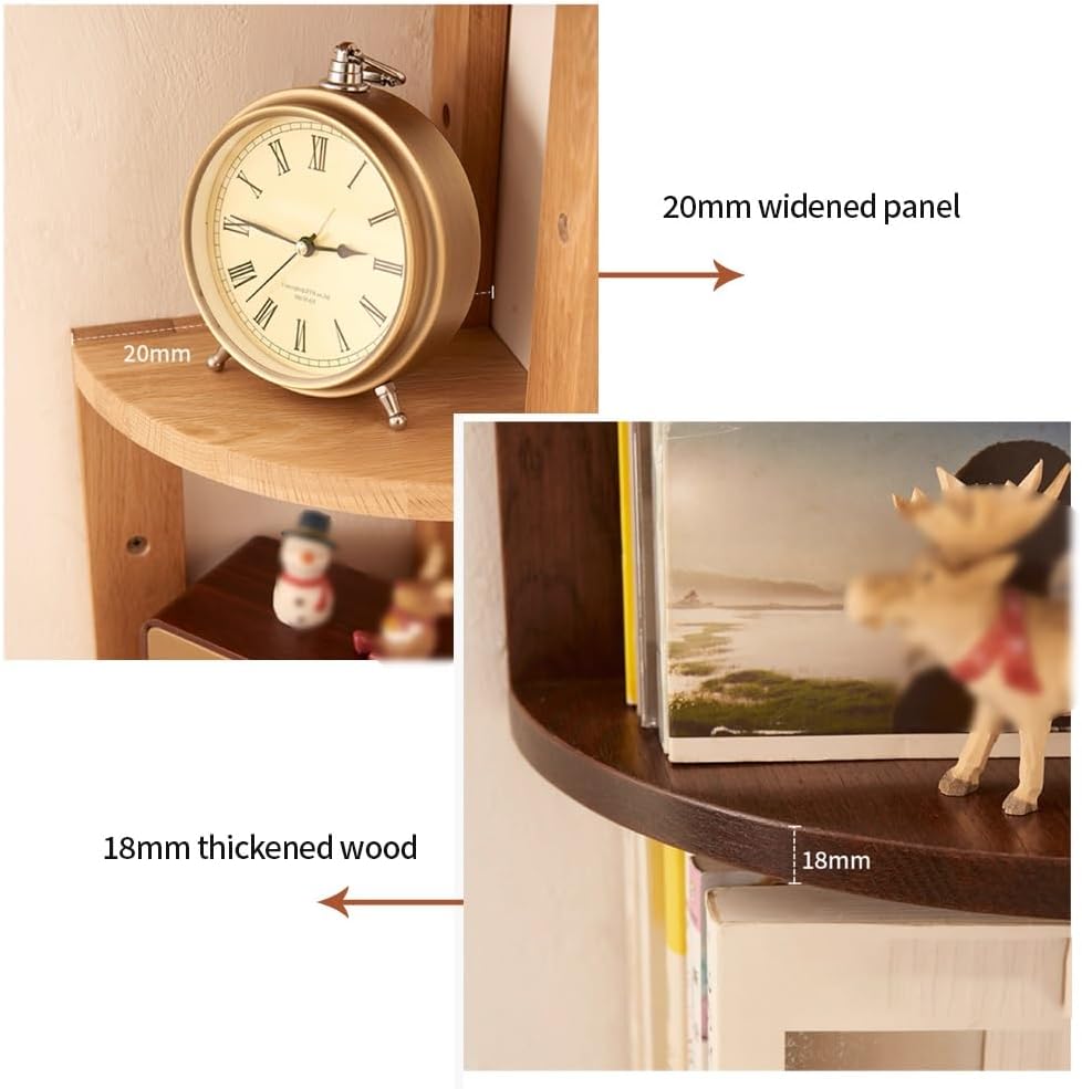 4 Tier Corner Desktop Bookshelf, Corner Shelf Wall Mounted, Multipurpose Shelving Unit, Solid Wood Corner Shelves, Floating Desktop Organizer for Living Room Bedroom Study Office(Natural)