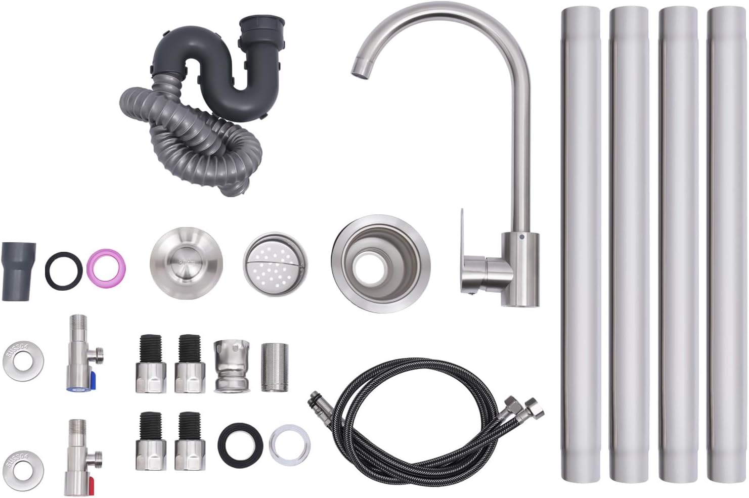 Stainless Steel Sink Single Bowl Commercial Utility Sink Free Standing Kitchen Sinks with Cold and Hot Water Faucets for Kitchens, Garage, Laundry Room (39.4'W x 19.7'Dx 31.5'H)
