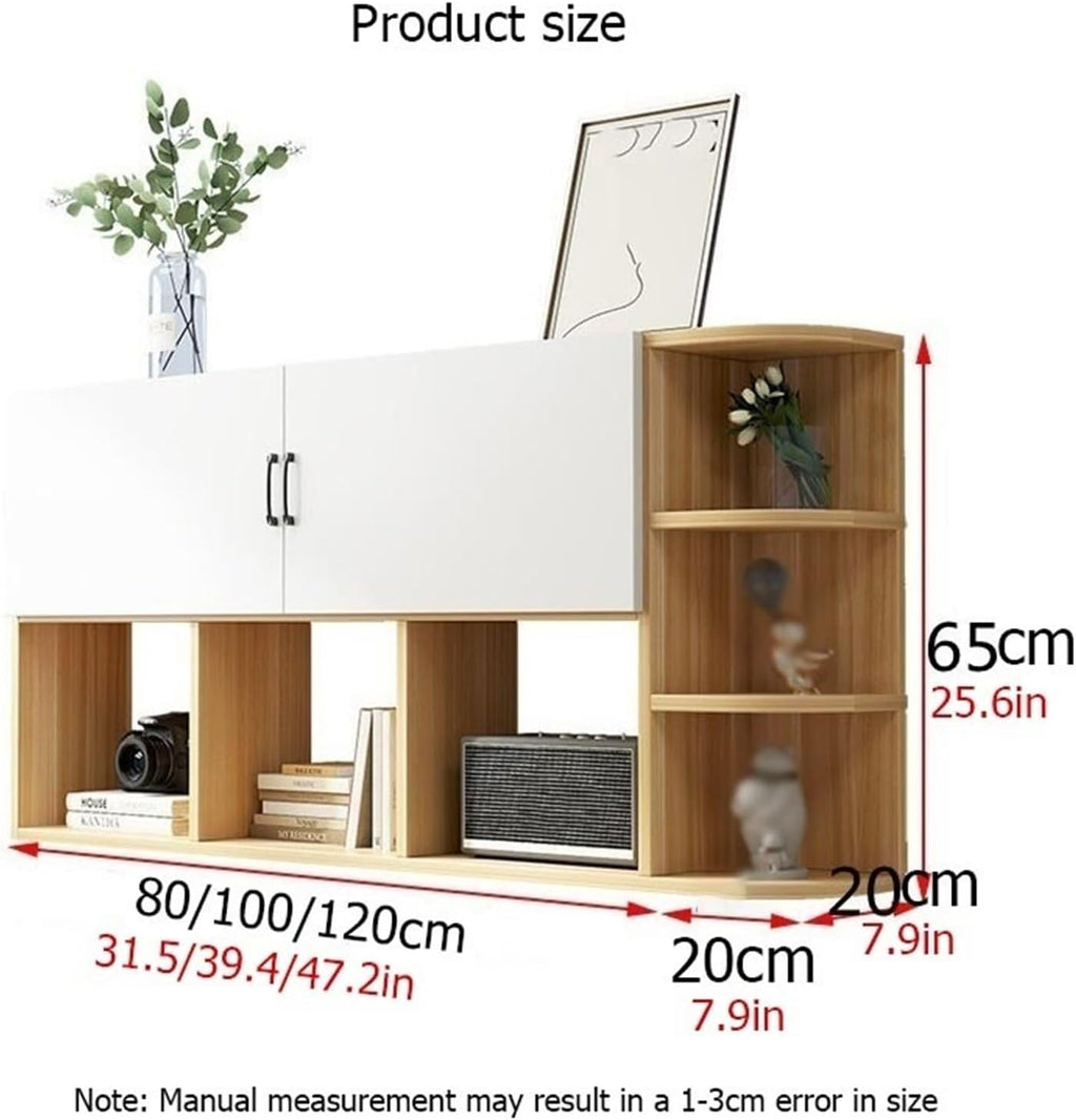Wall Mounted Storage Cabinet with 2 Doors Floating Hanging Bookshelf with Open Shelves Simple Solid Wood Multi-Layer Racks for Home Office Living Room(Natural,120 cm)