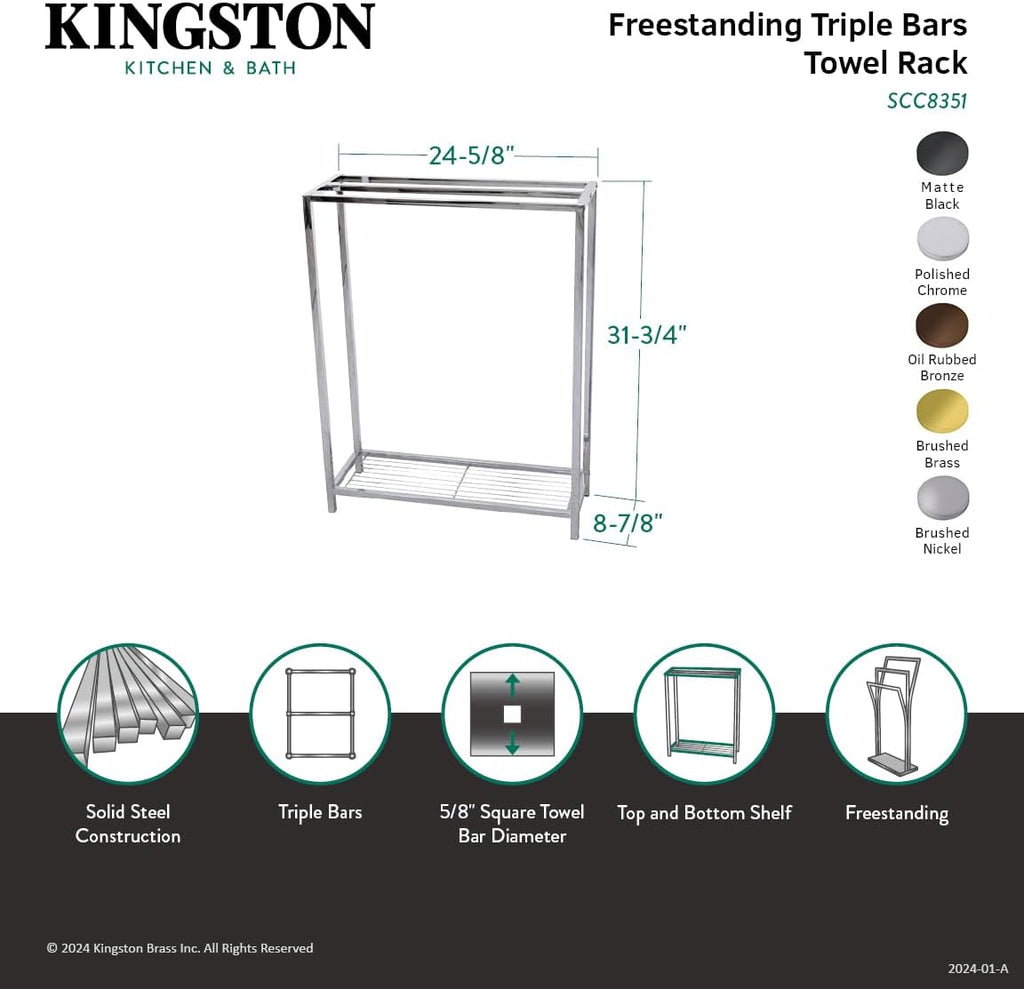 Kingston Brass SCC8350 Edenscape Freestanding Iron Towel-Rack, Matte Black 24.63 x 8.88 x 31.75