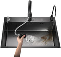 JATIBOSH Kitchen Sinks Large Kitchen Sink, Convenient 3 Hole Design Stainless Steel Sink, Single Bowl Sink Workstation, with Pull-Out Faucet (Color : Black, Size : 50 * 45cm)