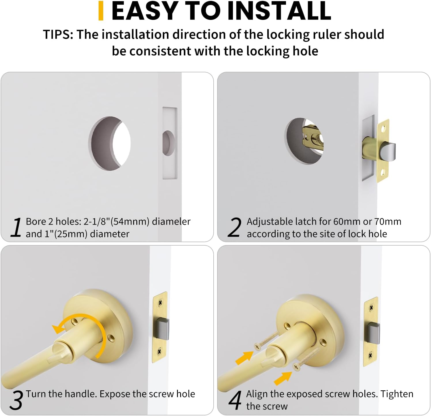Goldenwarm Exterior Deadbolt and Keyed Entry Door Handle Set, Heavy Duty Zinc Alloy Gold Door Lever, Key Entry Front Brushed Gold Door Handle with Lock and Key(3 Pack)