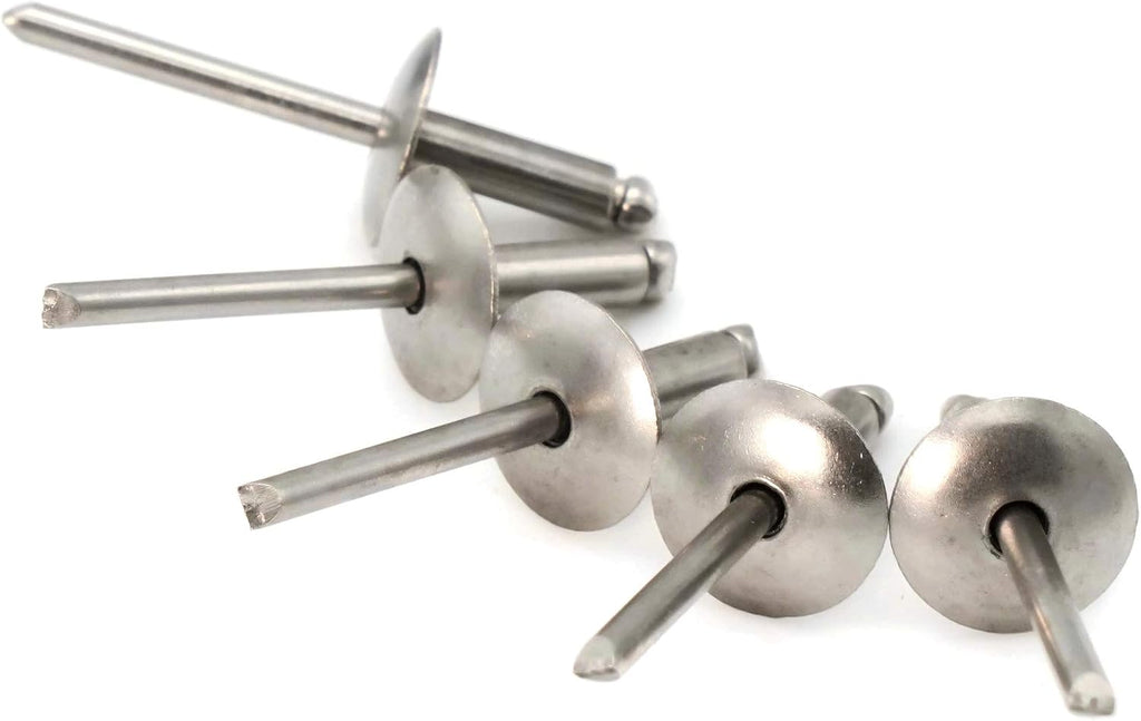 Stainless Steel Pop Rivets 3/16 Diameter (#6) Large Flange Blind Rivets 6-8LF, 3/16' x 1/2' Grip (0.376-0.500) Qty 250