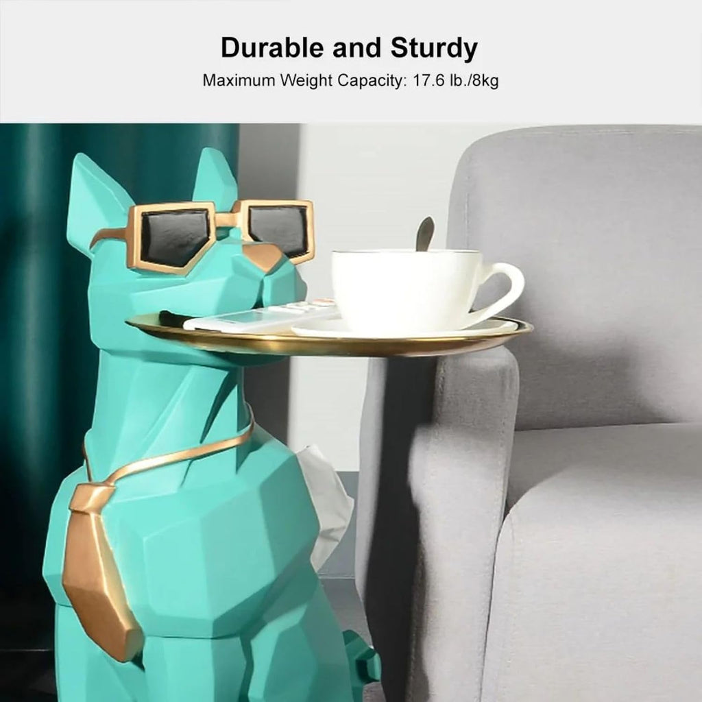 homary Modern Resin Dog Sculpture Geometric Standing Statue Cute Side Table Tray End Table with Tissue Storage (Green)