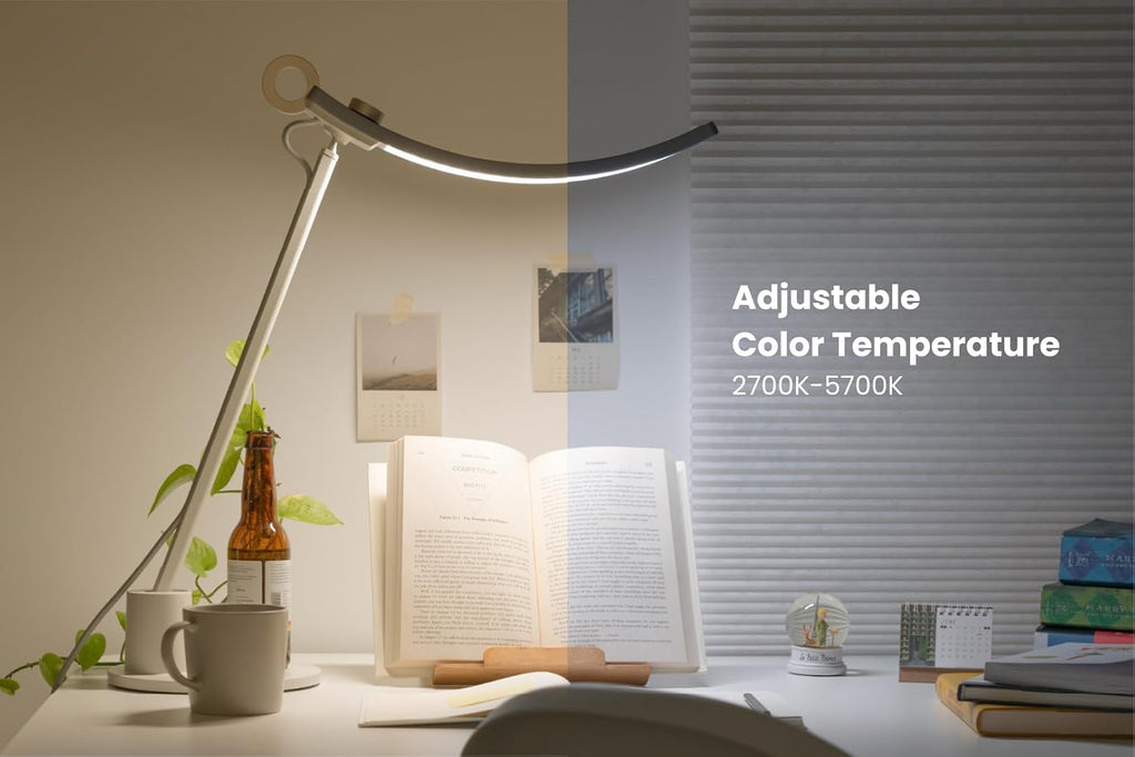 BenQ Genie e-Reading Desk Lamp - Bright Lighting for Small Workspace, Dimmable with 13 Color Modes, Auto-dimming, Eye-Caring Lamp for Home Office, Reading, Study, Craft, Matte Silver