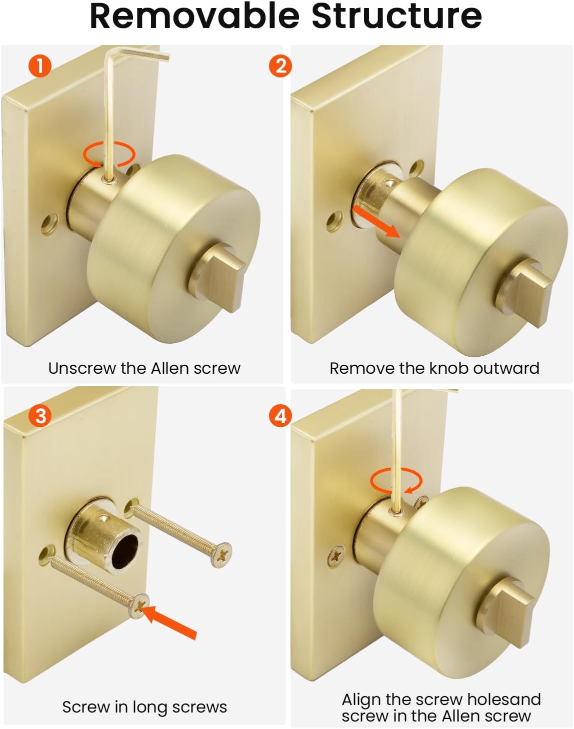 Haidms Gold Exterior Door Knob with Deadbolt, Zinc Alloy Brushed Gold Exterior Door Lock Set, Heavy Duty Brushed Brass Front Door Knob and Deadbolt Set with Lock and Key (3 Pack)