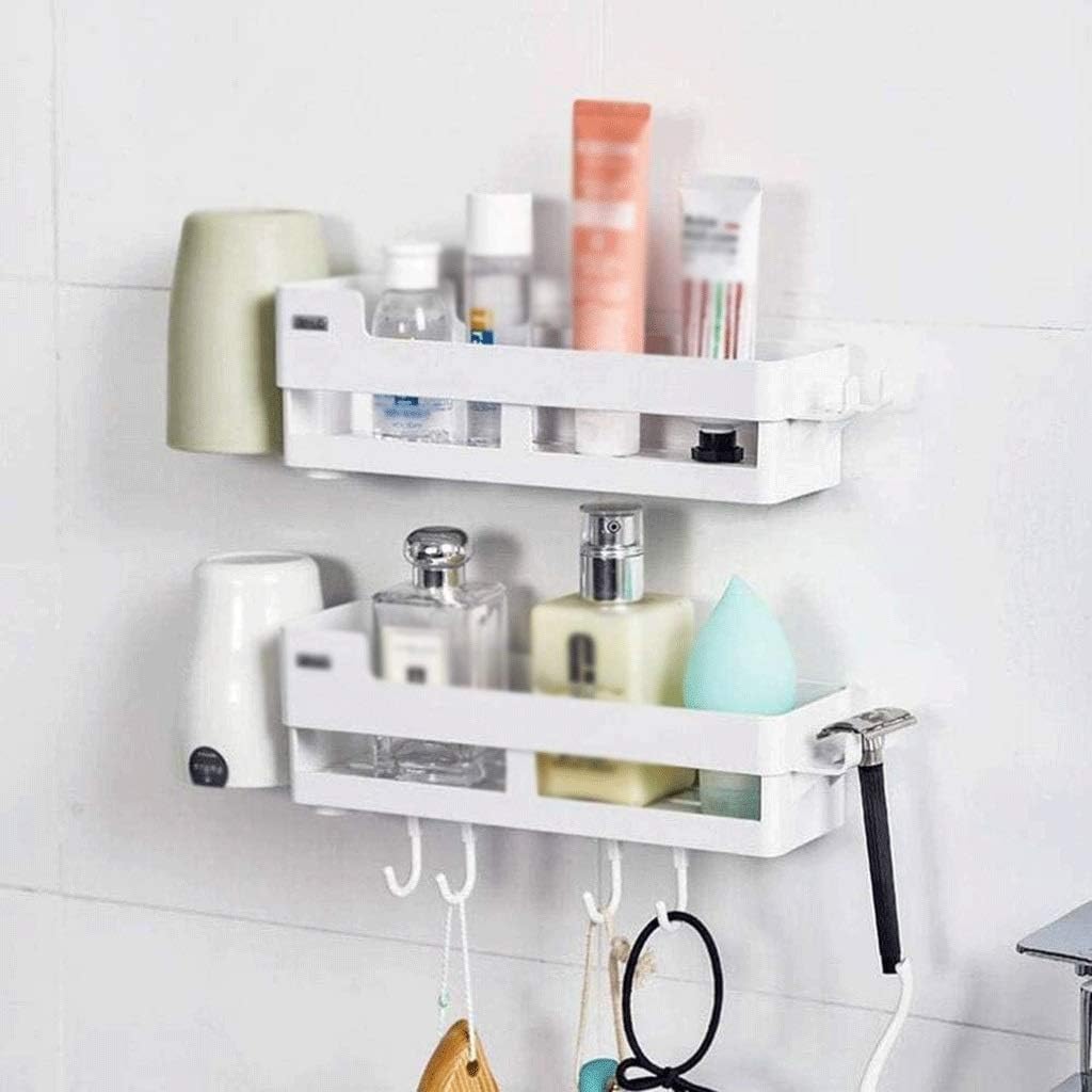 Bathroom Corner Shelf,Wall-Mounted Drain Rack,Adhesive Shower Caddy with 4 Hooks,Bath Storage Holder Basket Kitchen Storage Organizer No Drilling