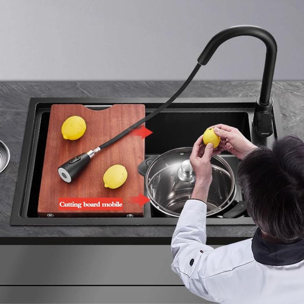 Kitchen Sinks, Single Bowl High and Low Stepped Single Bowl Sink Kitchen Stainless Steel Sink Home Countertop Basin Balcony Pool (