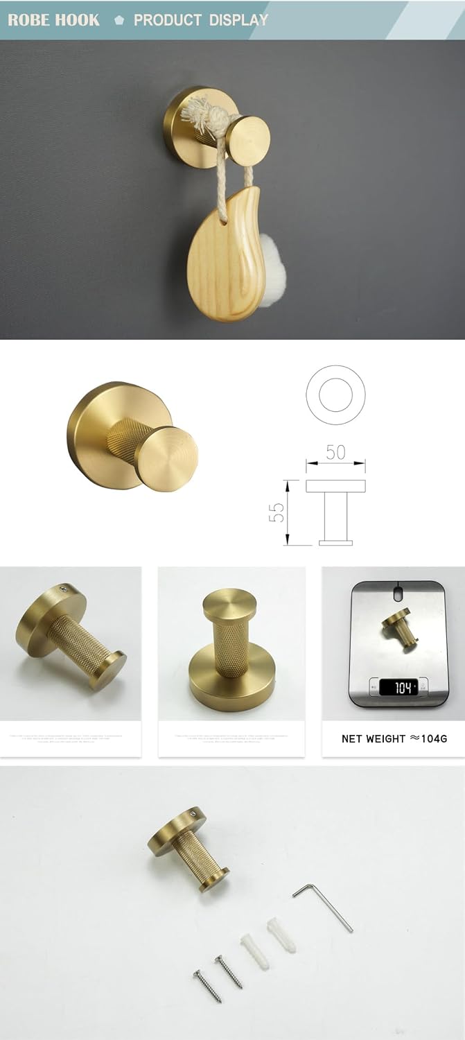 Golden Towel Rack Towel Bar Ring Brushed Gold Hardware Set Robe Coat Hook Toilet Tissue Paper Holder Bathroom Accessories Kit,2 PCS Towel Ring