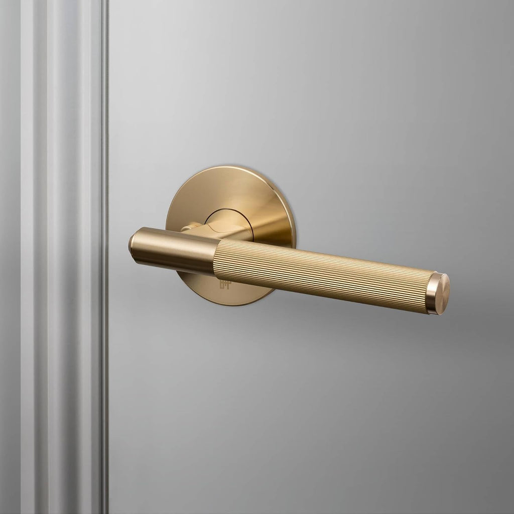 Buster and Punch Door Handle Set Privacy Linear Knurl Brass