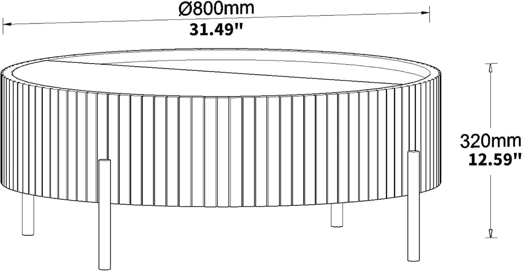 Wooden Round Coffee Table with Storage, 31.49' Mid Century Modern Fluted Coffee Table, Unique Circle Center Table Accent Sofa Side End Tea Table for Living Room Apartment, Black
