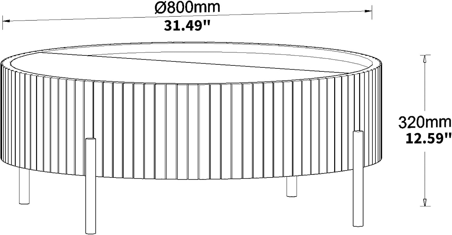 Wooden Round Coffee Table with Storage, 31.49' Mid Century Modern Fluted Coffee Table, Unique Circle Center Table Accent Sofa Side End Tea Table for Living Room Apartment, Black