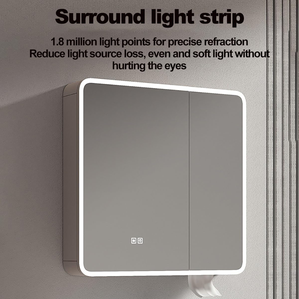 Rounded Corner Medicine Cabinet with LED Lights, Anti-Fog Bathroom Mirror Storage Shelf, Wall-Mounted Vanity Mirror for Bathroom, Stylish & Functional Design,Beige,60cm/24in